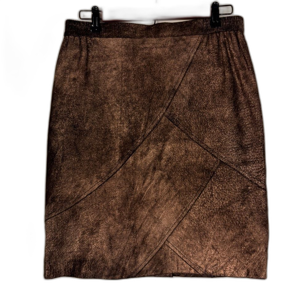 Vintage Brown Suede Leather Skirt Size 8 10 Shimmer Classic Tailored Event
